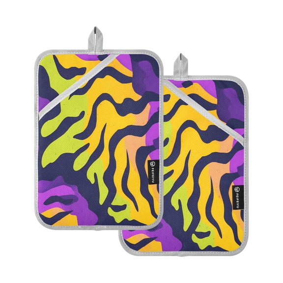 Colorful Tiger Stripes Pattern Pot Holder Set 2 Piece Non-Slip Oven Hot Pads Heat Resistant Durable 7x9.8in
