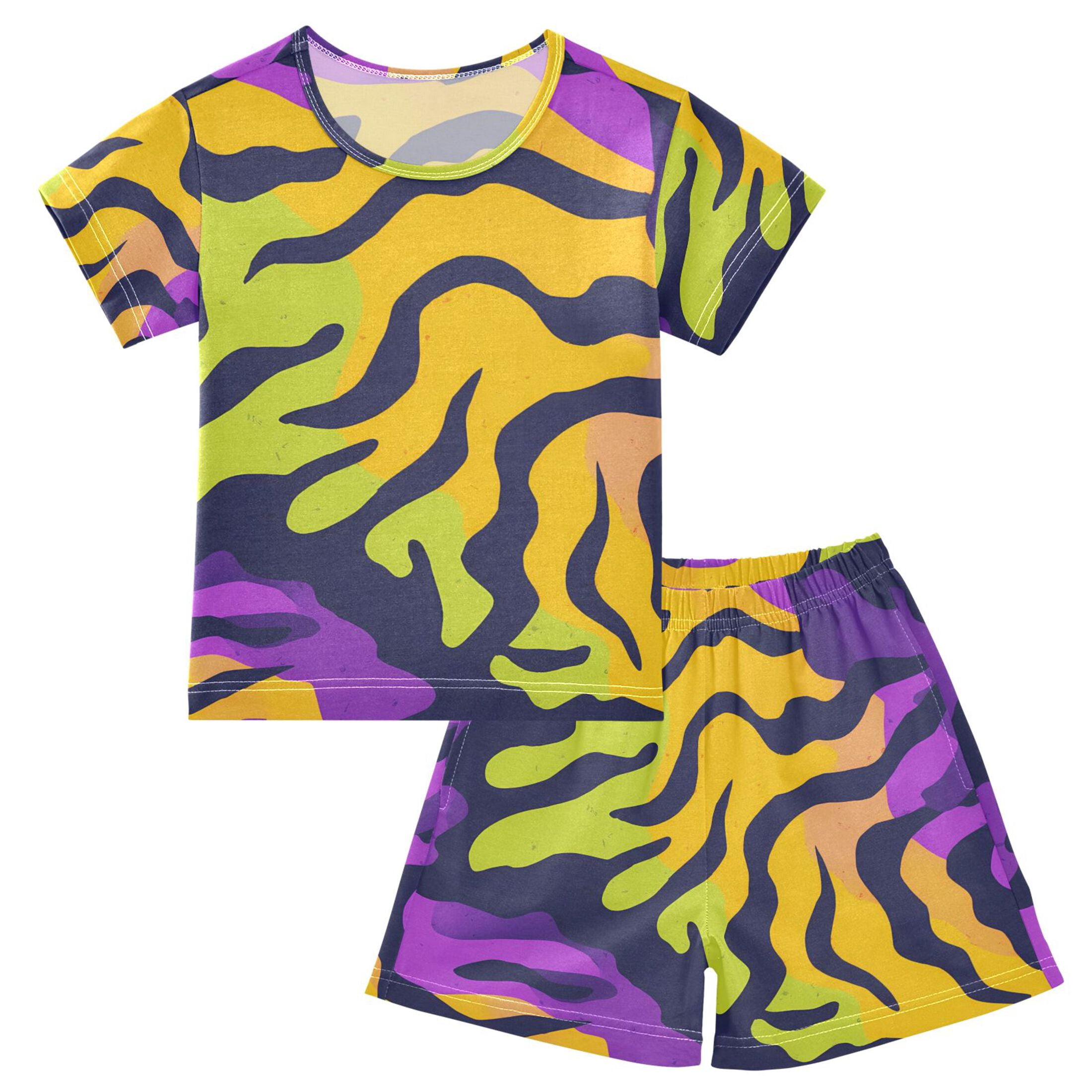 Colorful Tiger Stripes Pattern Summer Pajama Set Soft Cotton Short ...