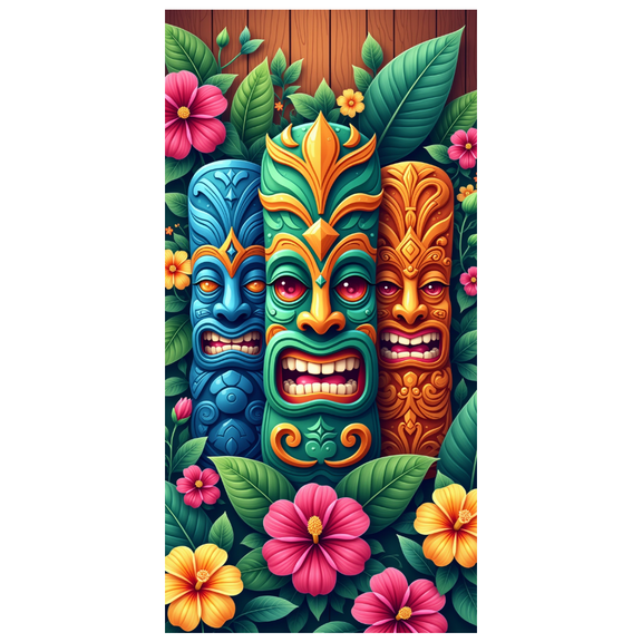 Colorful Tiki Mask Polynesian Decoration Tropical Floral Design for Summer Party Luau Event Outdoor Decoration