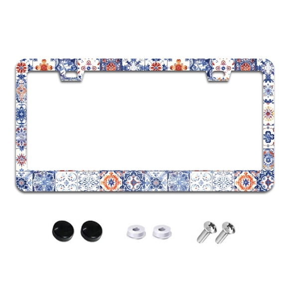 Colorful Tiles License Plate Frames for Women Men Car Plate Holder Cover Metal Tag Aluminum Car Accessories Front Rear Plate Decor