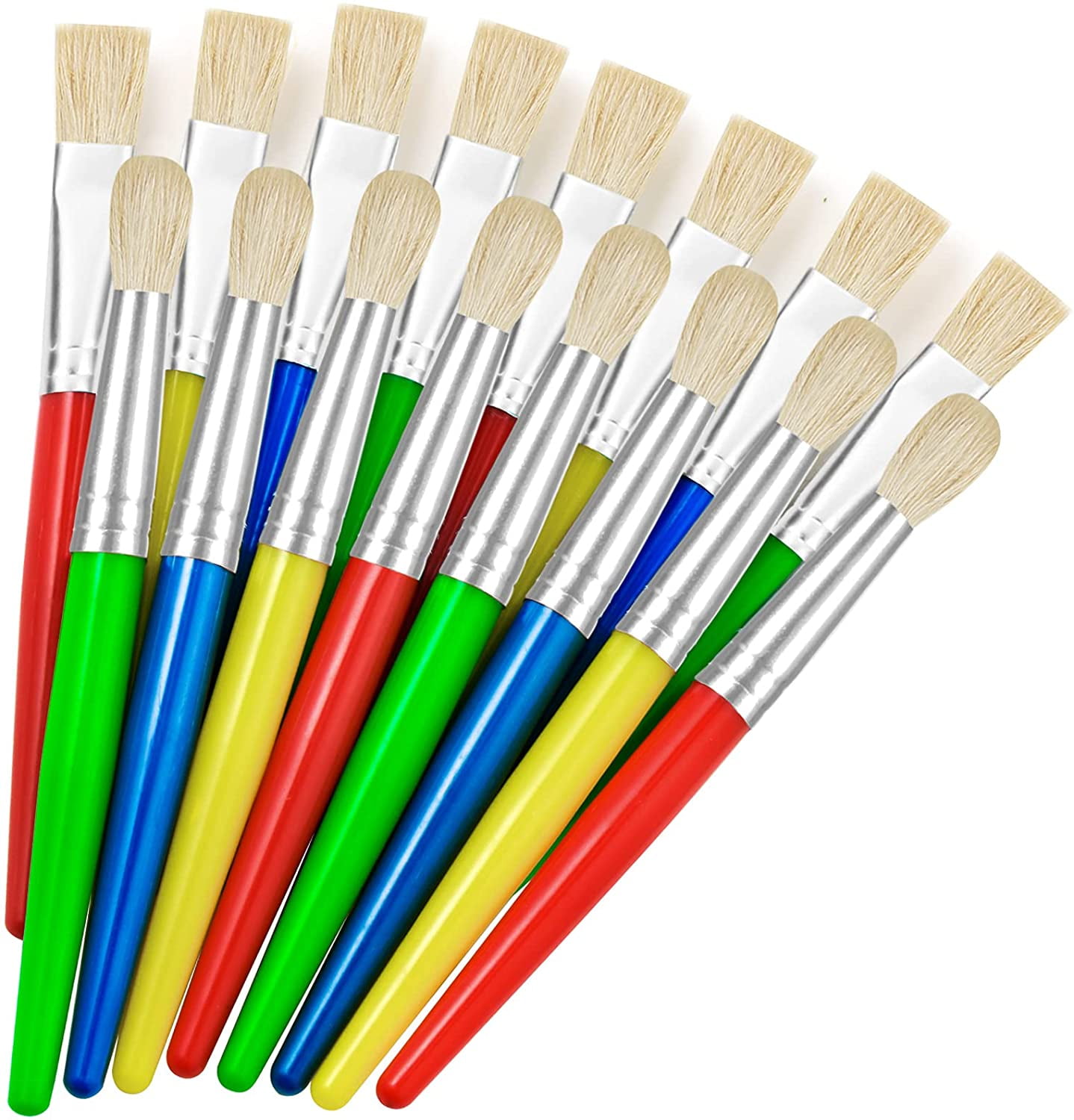 Colorful Toddler Paint Brush, 16 Pcs Large Washable Chubby Paint Brushes for Kids, Easy to Clean & Grip Round and Flat Preschool Paint Brushes with No Shed Bristle for Acrylic Paint