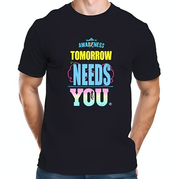 Colorful 'Tomorrow Needs You' Graphic Cotton Short Sleeve T-Shirt - Bold Message & Casual Style
