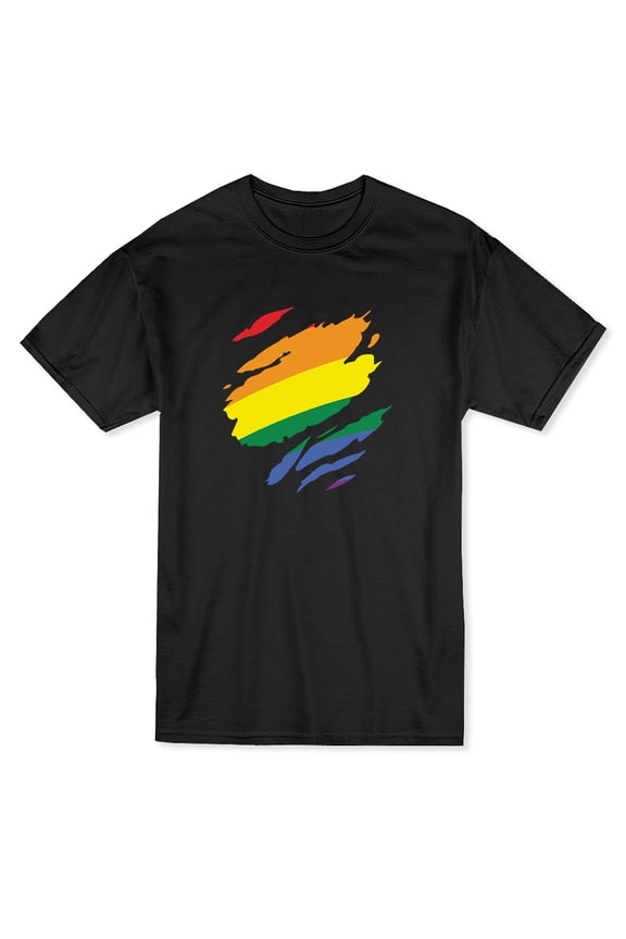 Colorful Torn  Men Black T-Shirt, Male Medium