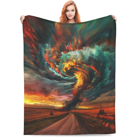 Colorful Tornado Landscape Fleece Blanket for Bed and Couch
