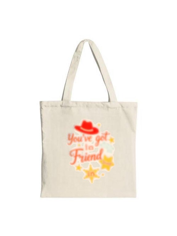 Colorful Tote Bag with Red Hat & " You ' ve got to Friend " phrase perfect for shopping parties and travel Stylish & reusable