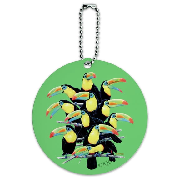 Colorful Toucan Town Rainforest Birds Round Luggage ID Tag Card Suitcase Carry-On