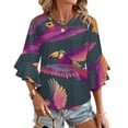 thumbnail image 1 of Colorful Toucans Vibrant Seamless Pattern Women's V-Neck Blouse With 3/4 Ruffled Bell Sleeves Casual Top Ladies Blouses, 1 of 7