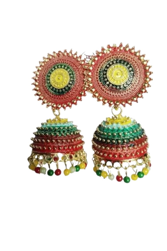 Colorful Traditional Jhumka Earrings for Women with Multi-Layer Design and Bead Hangings, Perfect for Festivals and Party Wear