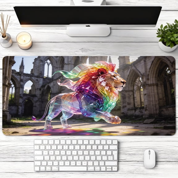 Colorful Translucent Prism Lion Art Mouse Pad,Non Slip Rubber Pad,Desktop Decoration Drotection Pad,Washable,Lock Edge Multi Size,Mousepad for Office,Gaming