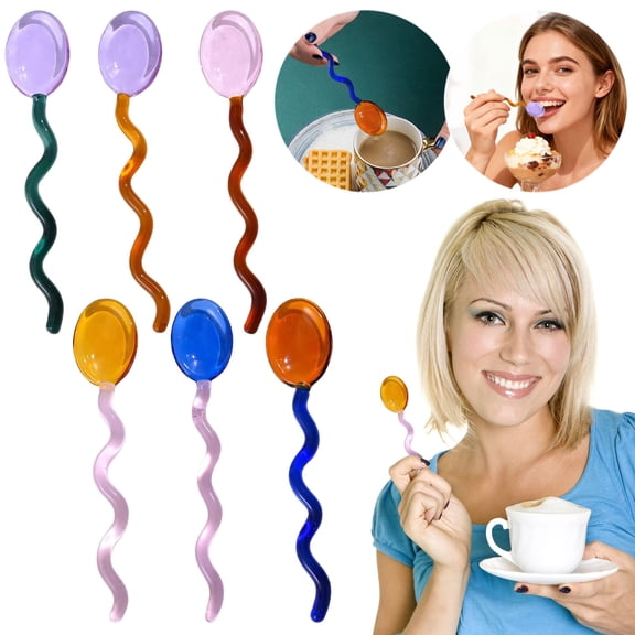 Colorful Transparent Glass Dessert Spoons, Arched Wave Handle High-Profile Coffee Spoon Set for Parfait, Ice Cream, Cocktails, Elegant Modern Flatware for Party & Home