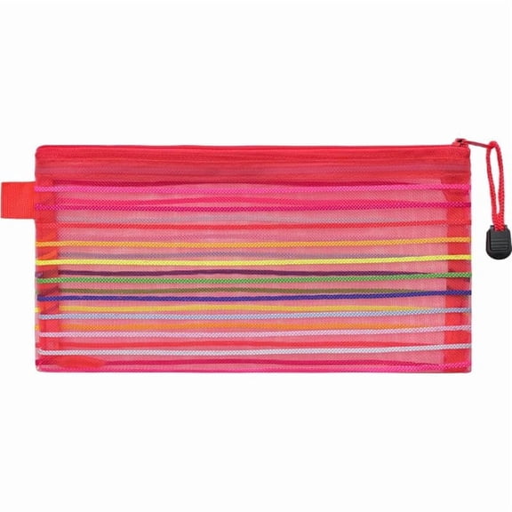 Colorful Transparent Pen Bag, Rainbow Stripe Design, Zippered Stationery Pouch File Bag