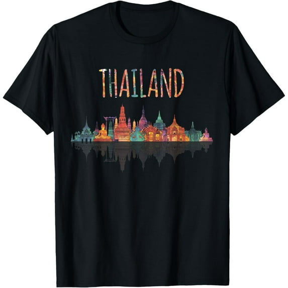Colorful Travel Thailand Asia TShirt Family Matching Tee T-ShirtMen and women, Black T-shirt, size: Extra large