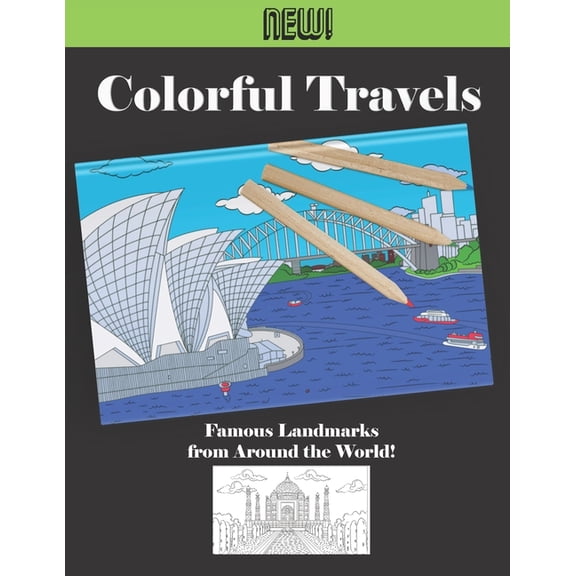 Colorful Travels - Famous Landmarks from Around the World: Adult Coloring and activity word search puzzle book. (Paperback)
