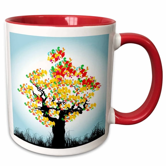 3drose, Colorful Tree, 11oz Two-tone Red Mug