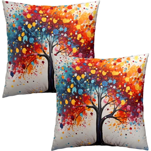 Colorful Tree Decorative Pillow Covers - Rainbow Plant Art Throw Pillow Covers 20x20 Inch Multicolor Pillowcases Set of 2 Modern Home Decor for Sofa Bedroom Car Couch