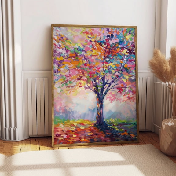 Colorful Tree Landscape, Abstract Tree Wall Art, Vibrant Forest Colorful Print, Living Room Home Decor, Modern Nature Art Wall Art, Modern Wall Decor, 8x12 UNFRAMED