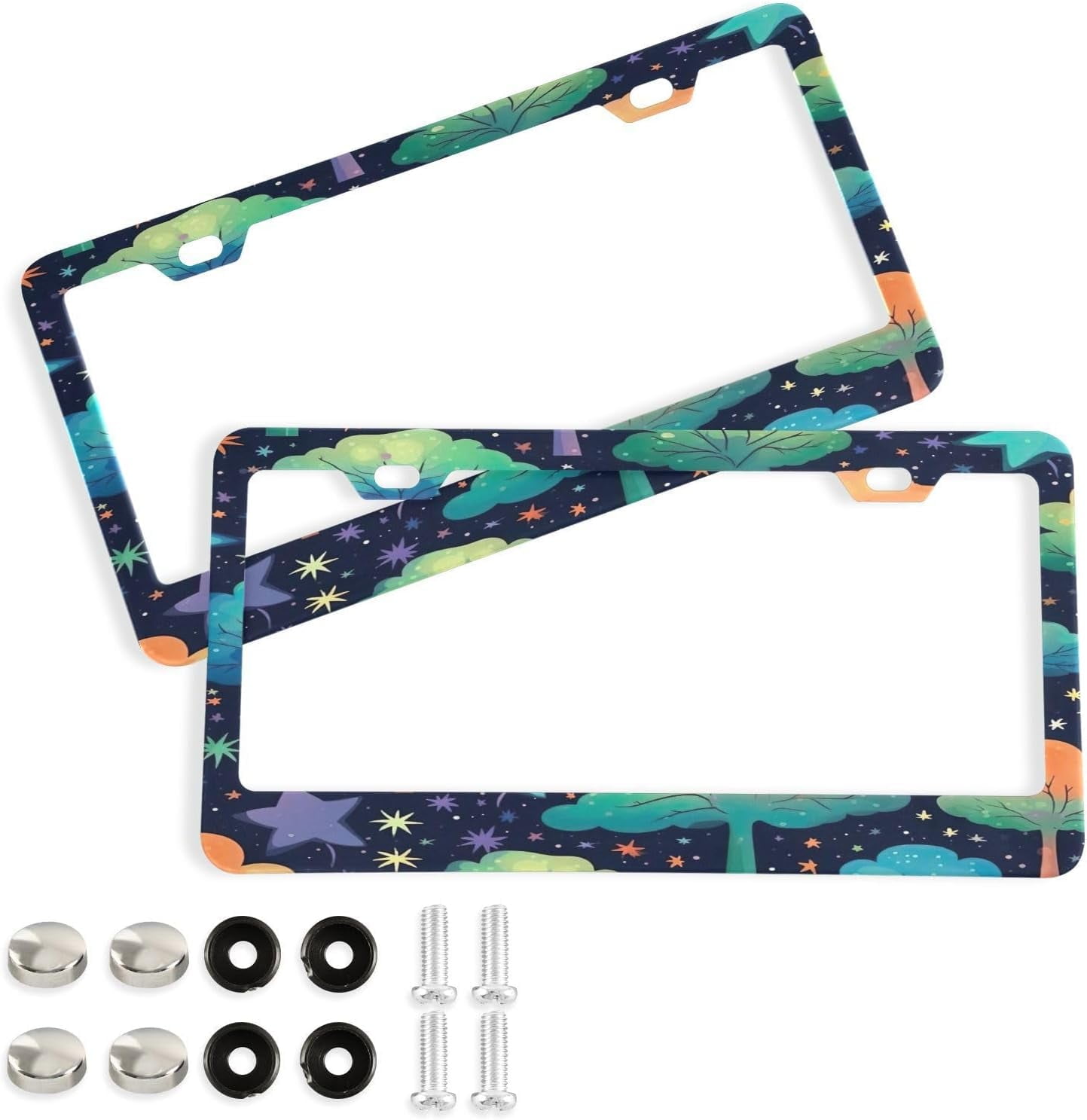 Colorful Tree License Plate Frames Set of 2, Universal Aluminum License