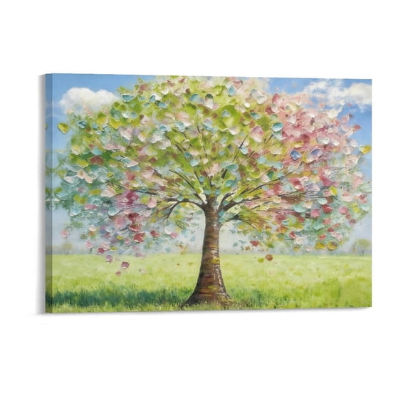 Colorful Tree of Life Canvas Wall Art, Textured Palette Knife Abstract Nature Painting for Home Decor, Framed & Ready to Hang for Living Room Bedroom Bathroom