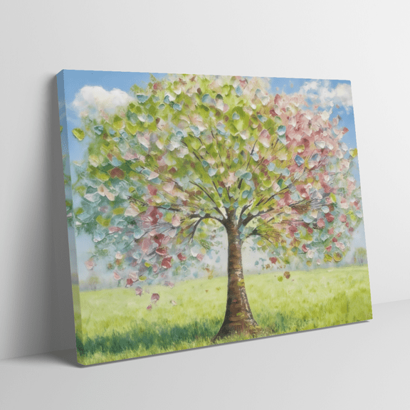 Colorful Tree of Life Canvas Wall Art, Textured Palette Knife Abstract Nature Painting for Home Decor, Framed & Ready to Hang for Living Room Bedroom Bathroom