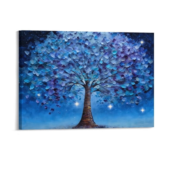 Colorful Tree of Life Canvas Wall Art, Textured Palette Knife Abstract Nature Painting for Home Decor, Framed & Ready to Hang for Living Room Bedroom Bathroom