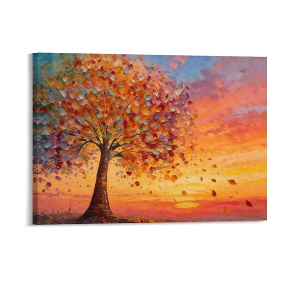 Colorful Tree of Life Canvas Wall Art, Textured Palette Knife Abstract Nature Painting for Home Decor, Framed & Ready to Hang for Living Room Bedroom Bathroom