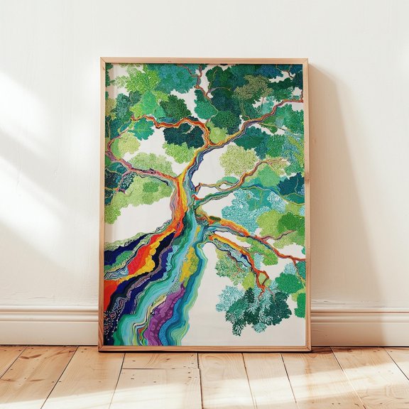 Colorful Tree Of Life Wall Art Vibrant Nature Rainbow Tree For Living Room