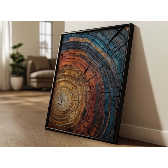 Colorful Tree Ring Abstract Wood Slice Wall Art, Stretched Canvas Size 16x24