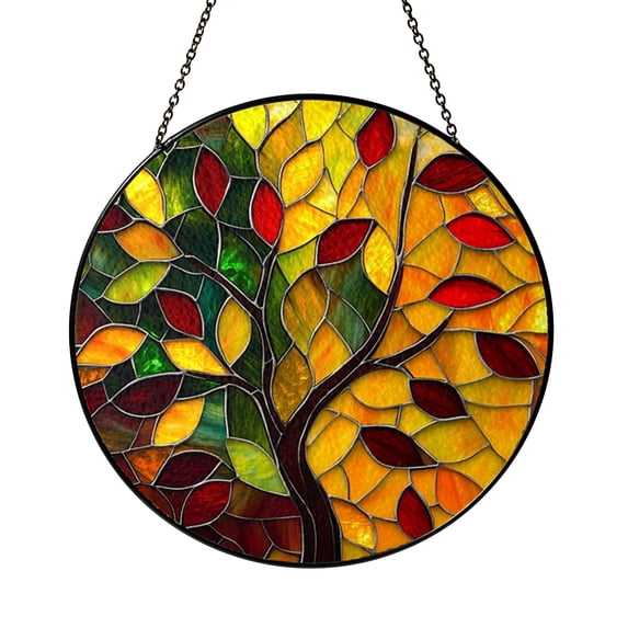 Colorful Tree Stained Glass Suncatcher, Nature Window Hanging Decor ...