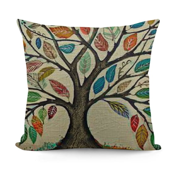 Colorful Tree Throw Pillow Cover Natural Pattern Leaves Trunk Spring Hand Drawn Square Pillow Case Cushion Cover for Home Car Decorative