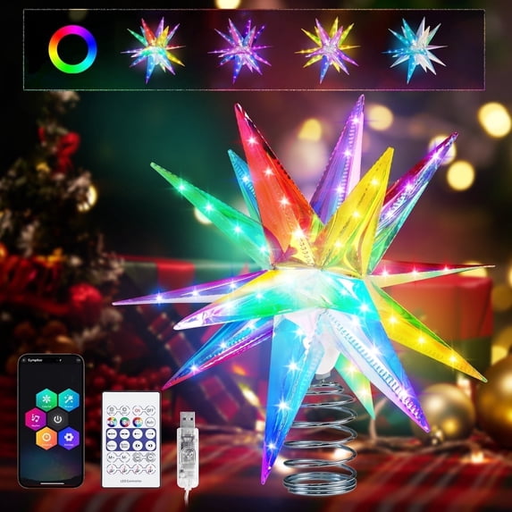 8 inch Christmas Star Tree Topper, RGB Color Change Tree Light up Star, Christmas Tree Decorations Xmas Outdoor Indoor Decoration