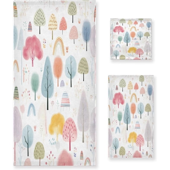 Colorful Tree Towels 3 Pack Bath Towels for Bathroom Set Soft Cotton Highly Absorbent Lightweight & Quickdry Towel Set 1 Bath Towel,1 Hand Towel,1 Washclothe Wash cloth