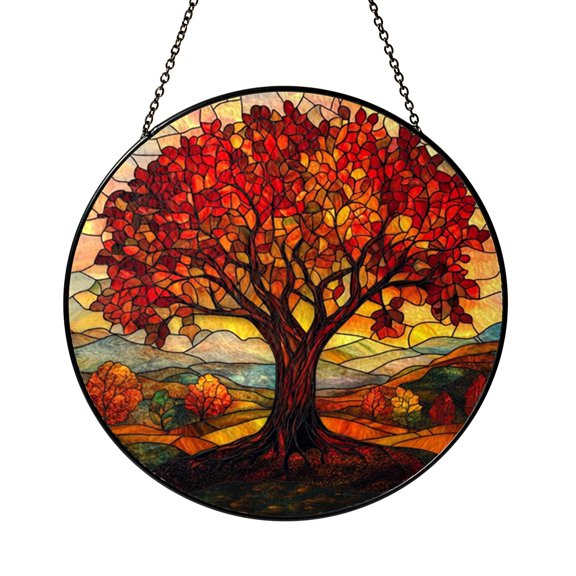 Colorful Tree Window Hanging – Stained Glass Style Nature Decor1701