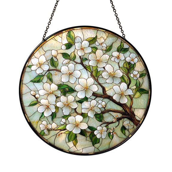 Colorful Tree and Bee Stained Glass Suncatcher – Window Art Hanging for Home