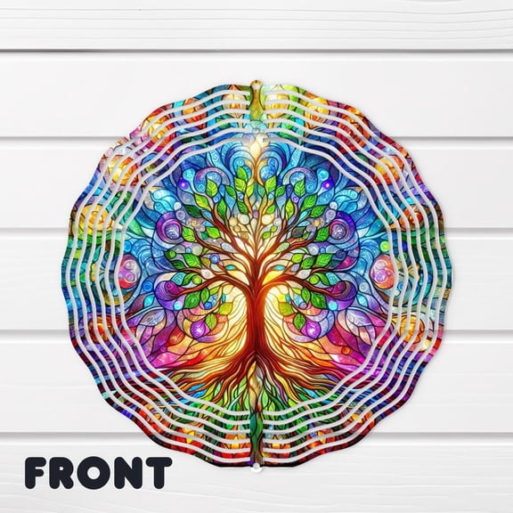 Tree of Life Wind Spinner, Vibrant Rainbow 3D Kinetic Sculpture, Outdoor Garden Art, Aluminum Metal Patio Decor