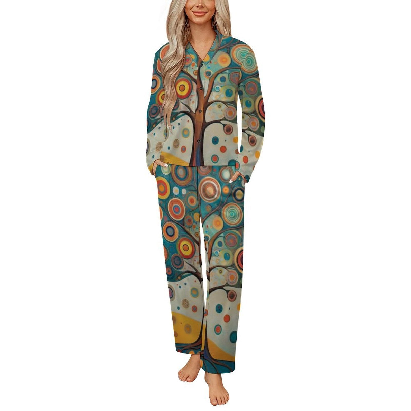 Pyjamas Colorful Colorful Tree of Life Art Womens Pyjamas Set Button Up Pyjamas Womens ...