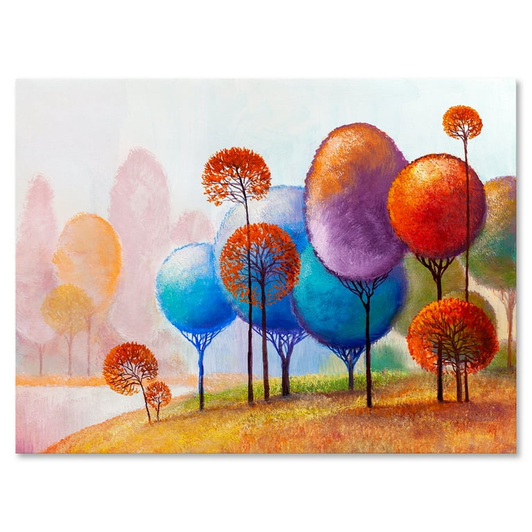 Colorful Trees Abstract Impression III 8 in x 12 in Painting Canvas Art Print, by Designart