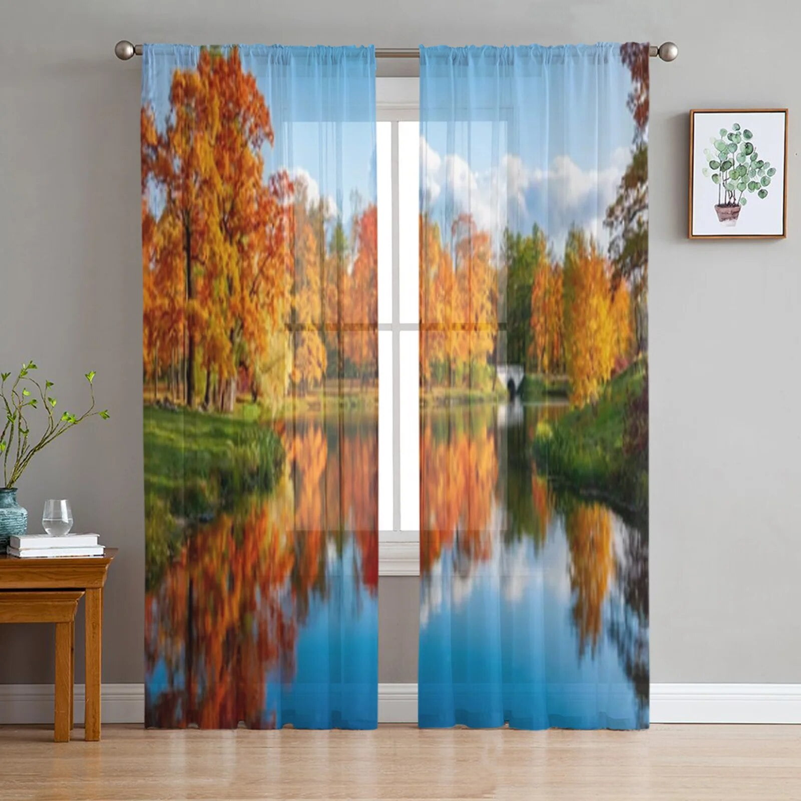 Colorful Trees In Autumn Landscape Sheer Curtain Living Room Drapes