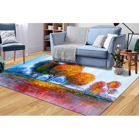 Colorful Trees Painting Rugs, Autumn Rug, View Rug, Bridesmaid Gift, Printed Rug, Hallway Soft Rug, Gift For The Home, Anti-Slip Carpet, 5.9'x9.2' - 180x280 cm