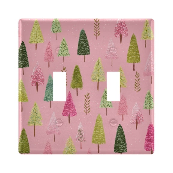 Colorful Trees Pink Background Light Switch Cover Electrical Outlet Cover Replaceable Wall Plates 2-Gang