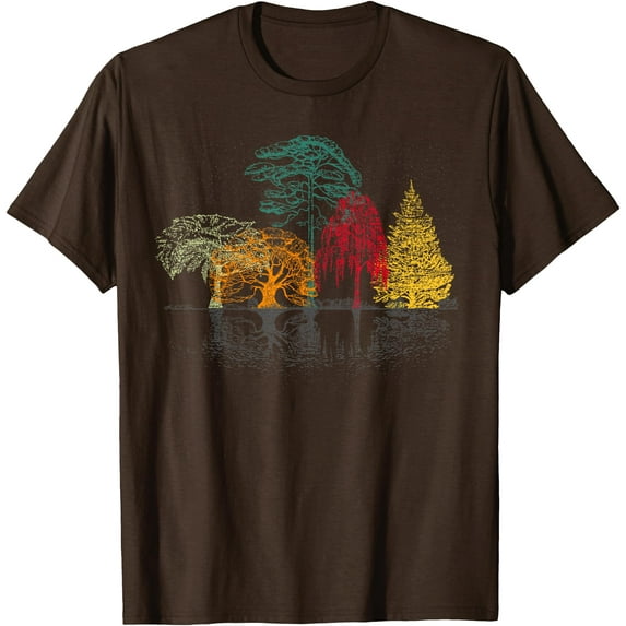 Colorful Trees Wildlife Nature Outdoor Reflection Forest Unisex T-Shirt for Men Women Kids Toddler,Dark Chocolate Color,Size 5XL