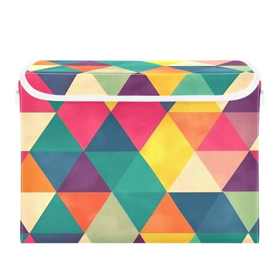 Colorful Triangles Foldable Storage Bin with Lid and Handle Collapsible Storage Box 16.5 x 12.6 x 11.8 inches