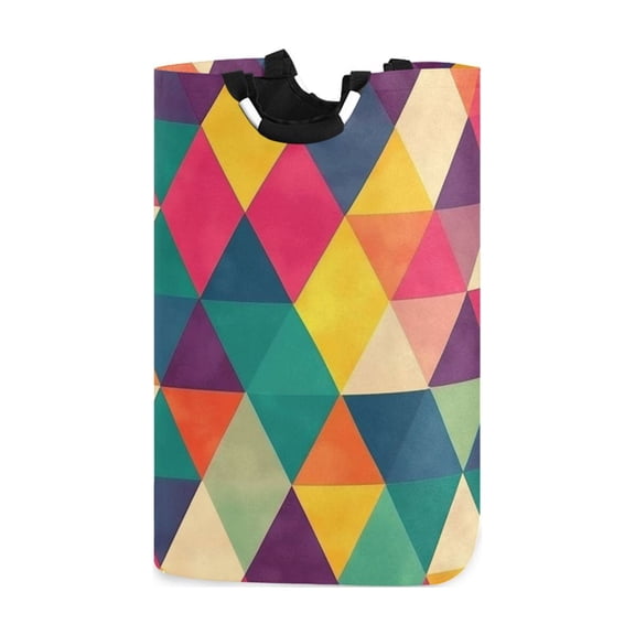 Colorful Triangles Laundry Basket with Handles Foldable Laundry Hamper Freestanding Washing Bin 50L