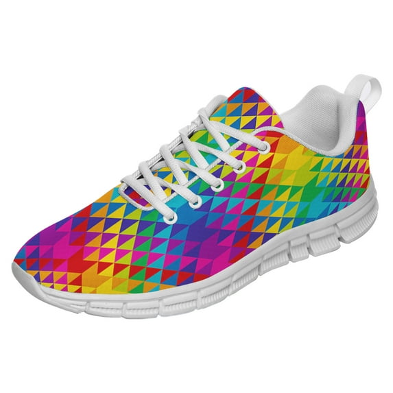 Colorful Triangles Shoes for Men Women Running Sneakers Breathable Casual Sport Tennis Shoes Gift for Him Her White Size 8
