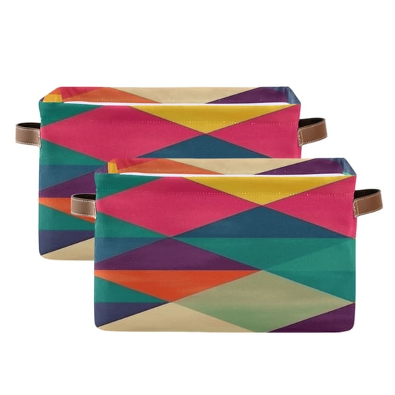 Colorful Triangles Square Storage Bins with Handles Collapsible Containing Box 2 Packs