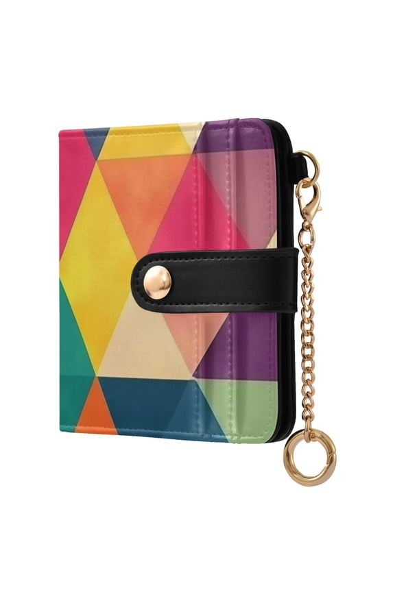 Colorful Triangles Women's Wallet PU Leather Card Cases RFID Blocking Purse Billfold with Key Ring