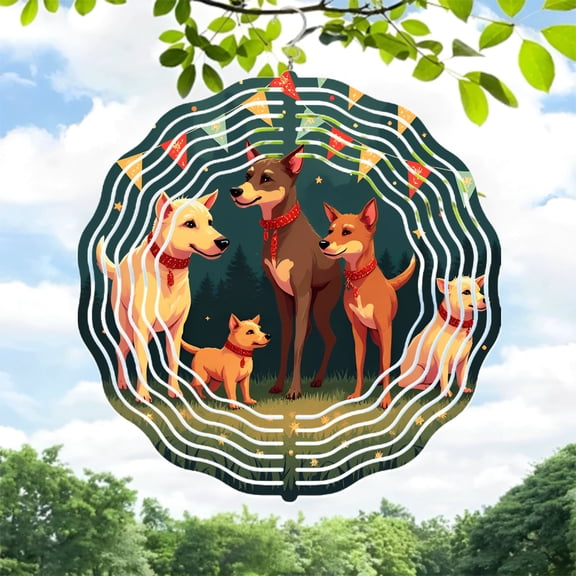 Colorful Triangular Flags Metal Hanging Wind Spinners & Chimes for Yard & Garden - Festive Nighttime Decor with Starry Background