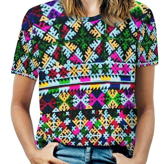 Colorful Tribal Diamond Print T Shirts Basic T-Shirt Short Sleeve Ladies Tee Shirt Summer Graphic Clothing