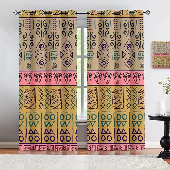 Colorful Tribal Ethnic Style Curtains for Bedroom, Geometric Graffiti Hand-Painted Element Design Window Treatments, Darkening Grommet Curtains for Office Kitchen Apartment 26"W x 45"L (Pack of 2)