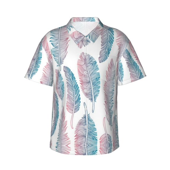 Colorful Tribal Feather Pattern Hawaiian Shirts For Men, Summer Short-Sleeve Relaxed-Fit Button-Down Shirts Xx-Large