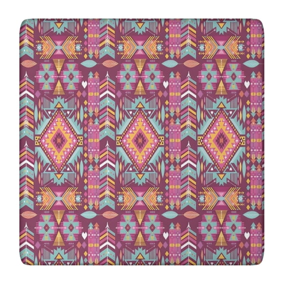 Colorful Tribal Pattern Square Fitted Tablecloth with Elastic Edge,Square Table Cover,Washable Elastic Table Cover for Home Kitchen Party Decor 36"x36"